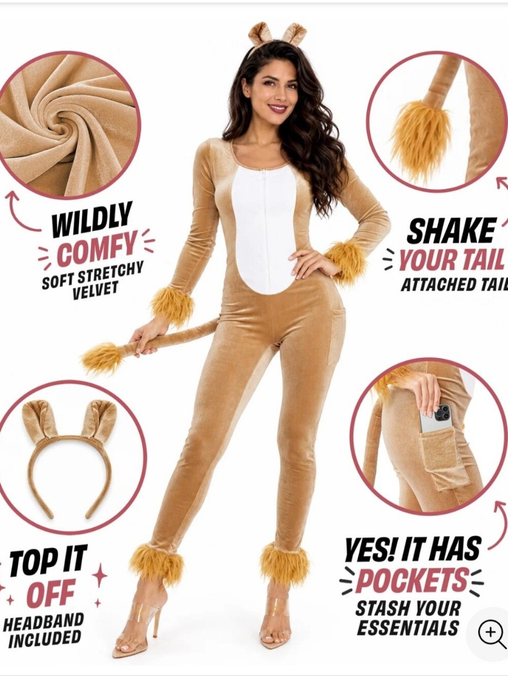 TIPSY ELVES-Halloween Costume Velvet Lion Jumpsuit with Tail And Ears Headband